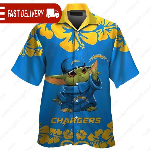 Los Angeles Chargers Baby Yoda Hibiscus Hawaiian Shirt NFL Gifts - available at - rugbyfanstore.com