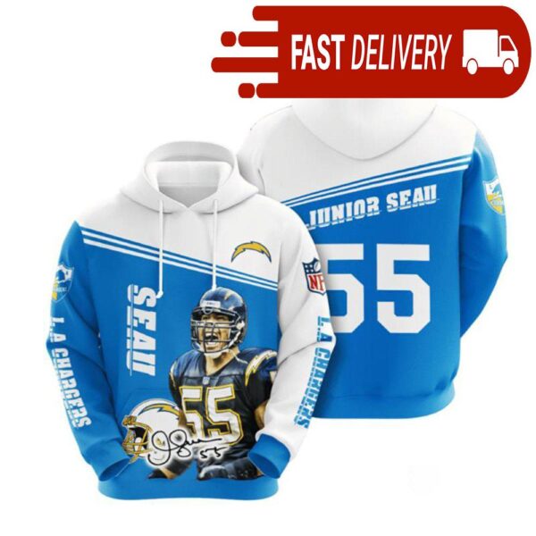 Los Angeles Chargers Junior Seau NFL Hoodie Gifts for Fans - available at - rugbyfanstore.com