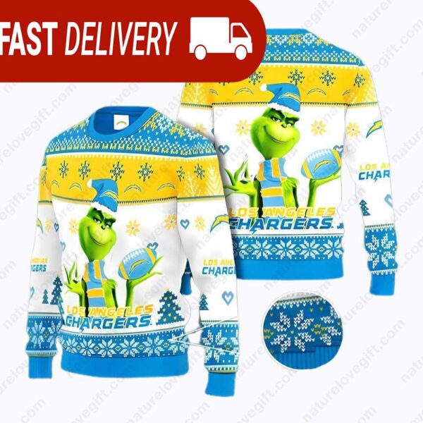 Los Angeles Chargers NFL Grinch Ugly Christmas Sweater - available at - rugbyfanstore.com