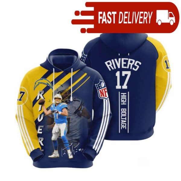 Los Angeles Chargers Philip Rivers Number 17 NFL Hoodie Gifts for Fans - available at - rugbyfanstore.com