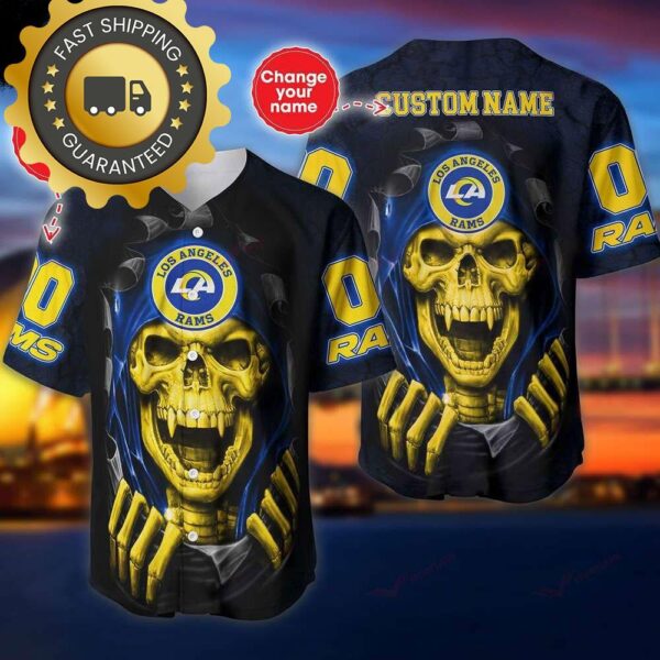 Los Angeles Rams Custom NFL Jersey Skull Personalized Baseball Jersey - available at - rugbyfanstore.com