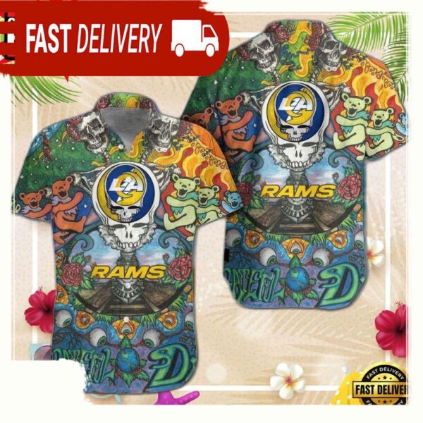 Los Angeles Rams Grateful Dead NFL Unisex Hawaiian Shirt - available at - rugbyfanstore.com