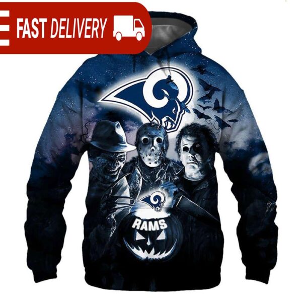 Los Angeles Rams Horror Night Freddy Jason Michael Myers Hoodie Halloween NFL Gifts - available at - rugbyfanstore.com