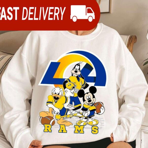 Los Angeles Rams Mickey Goofy Donald Disney NFL Sweatshirt Gifts for Fans - available at - rugbyfanstore.com