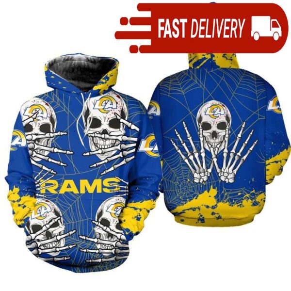 Los Angeles Rams Skull 3D Hoodie for Halloween Best NFL Gifts for Fans - available at - rugbyfanstore.com