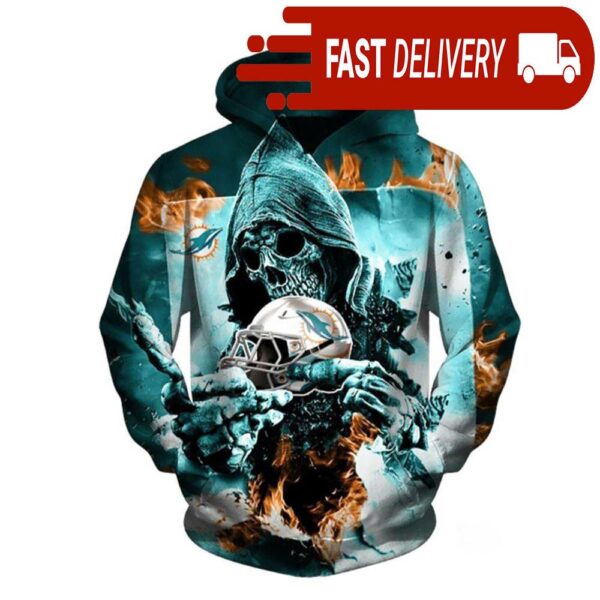 Miami Dolphins Grim Reaper Fire NFL Hoodie Gifts for Fans - available at - rugbyfanstore.com