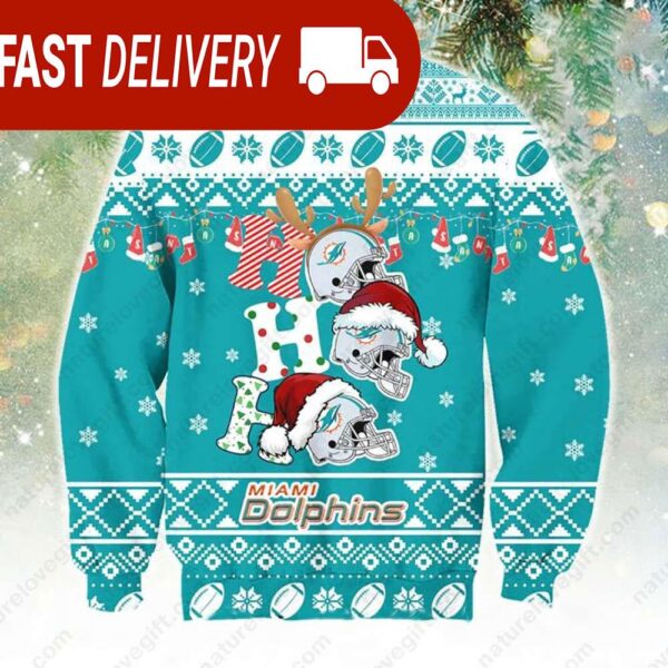 Miami Dolphins Ho Ho Ho NFL Ugly Christmas Sweater - available at - rugbyfanstore.com