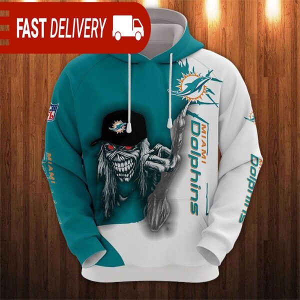 Miami Dolphins Long Hair Skull Halloween Hoodie NFL Gifts - available at - rugbyfanstore.com