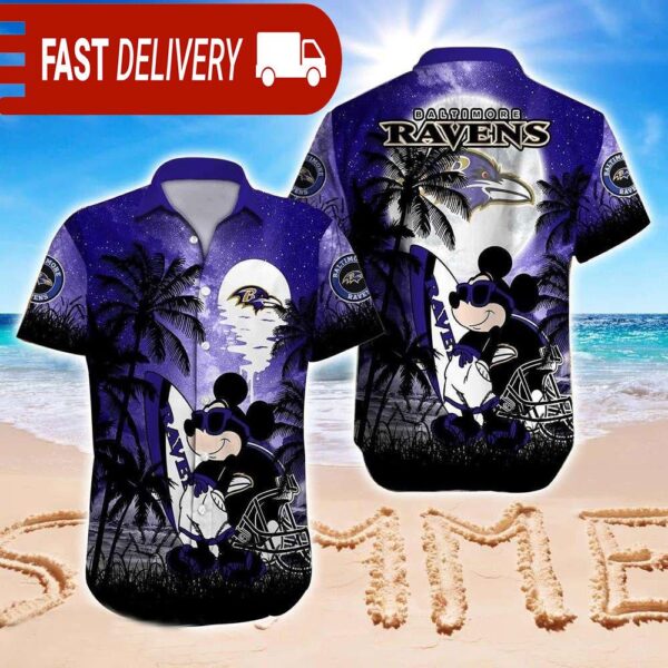 Mickey Mouse Baltimore Ravens NFL Hawaiian Shirt Summer Vibes Disney Gift - available at - rugbyfanstore.com