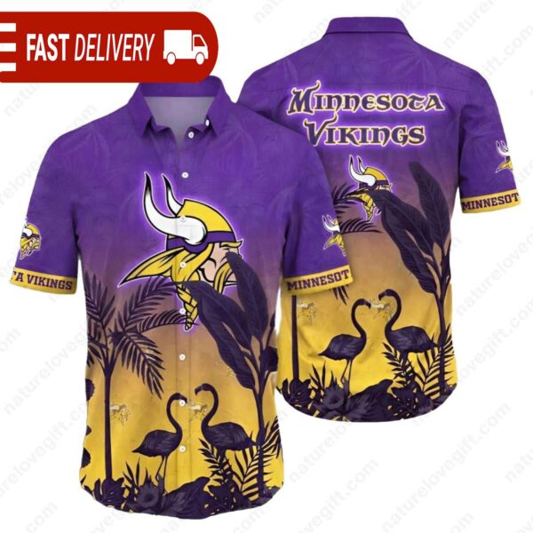 Minnesota Vikings Flamingo Sunset Hawaiian Shirt for NFL Fans - available at - rugbyfanstore.com