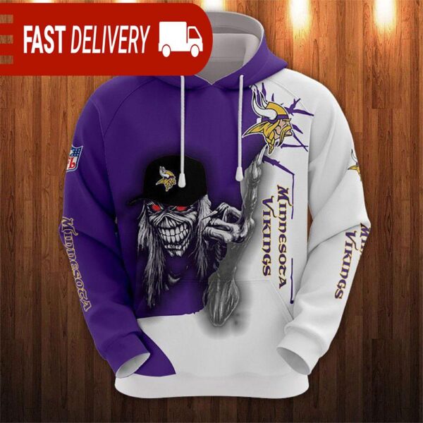 Minnesota Vikings Long Hair Skull Halloween Hoodie NFL Gifts - available at - rugbyfanstore.com