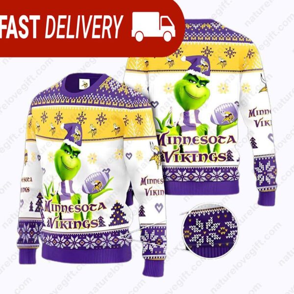 Minnesota Vikings NFL Grinch Ugly Christmas Sweater - available at - rugbyfanstore.com