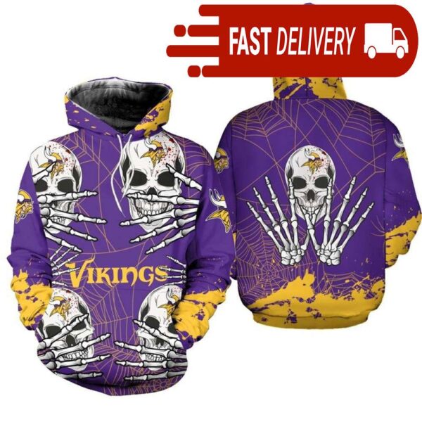 Minnesota Vikings Skull 3D Hoodie for Halloween Best NFL Gifts for Fans - available at - rugbyfanstore.com