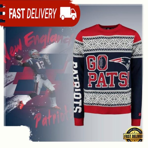 New England Patriots Go Pats NFL Ugly Christmas Sweater - available at - rugbyfanstore.com