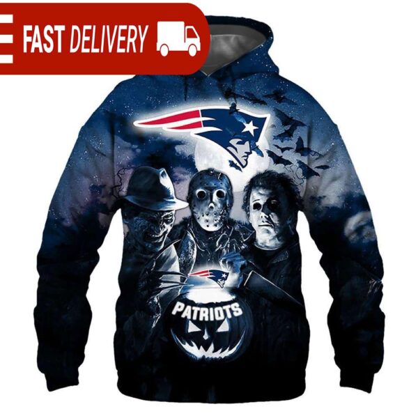 New England Patriots Horror Night Freddy Jason Michael Myers Hoodie Halloween NFL Gifts - available at - rugbyfanstore.com