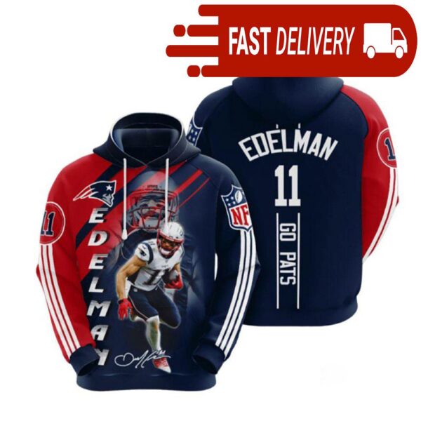 New England Patriots Julian Edelman NFL Hoodie Gifts for Fans - available at - rugbyfanstore.com