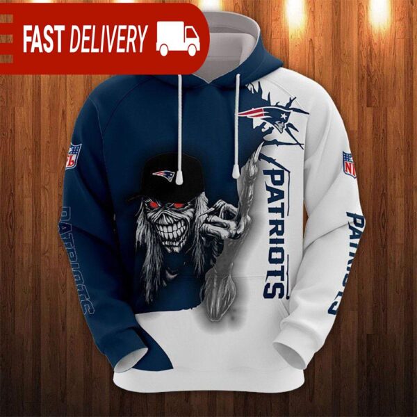 New England Patriots Long Hair Skull Halloween Hoodie NFL Gifts - available at - rugbyfanstore.com