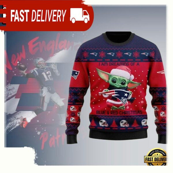 New England Patriots NFL Baby Yoda Cute Ugly Christmas Sweater - available at - rugbyfanstore.com