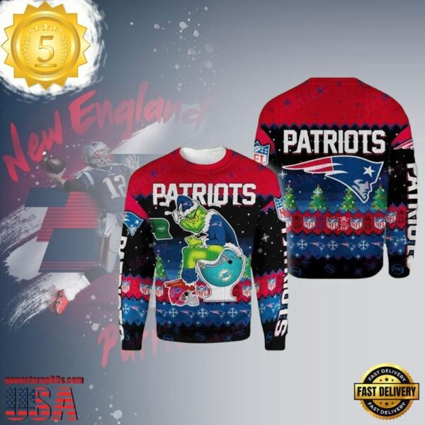 New England Patriots NFL Grinch Bad Guy Ugly Christmas Sweater - available at - rugbyfanstore.com