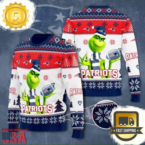 New England Patriots NFL Grinch Knitted Ugly Christmas Sweater - available at - rugbyfanstore.com