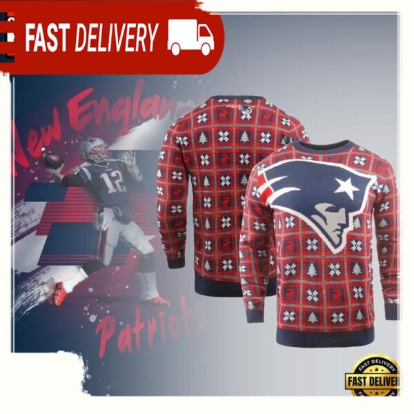 New England Patriots NFL Red Color Christmas Ugly sweater - available at - rugbyfanstore.com