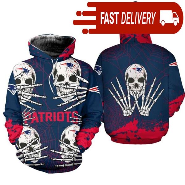 New England Patriots Skull 3D Hoodie for Halloween Best NFL Gifts for Fans - available at - rugbyfanstore.com