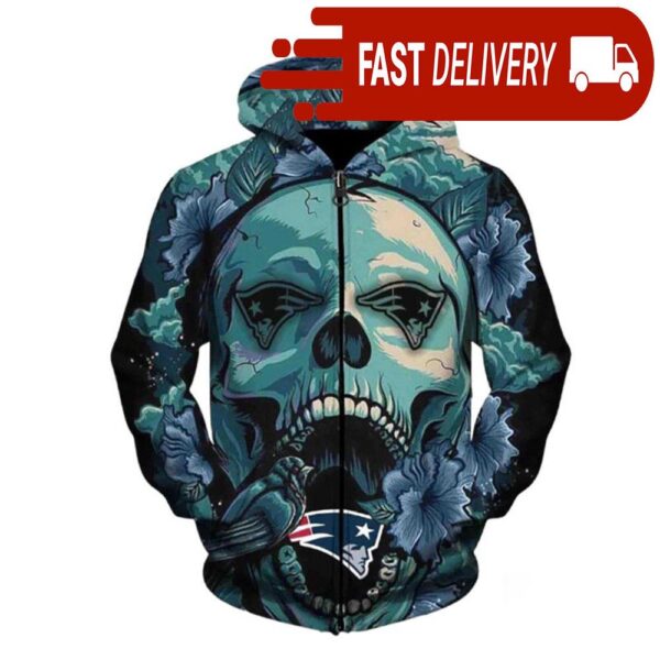 New England Patriots Skull Floral NFL Hoodie Gifts for Fans - available at - rugbyfanstore.com