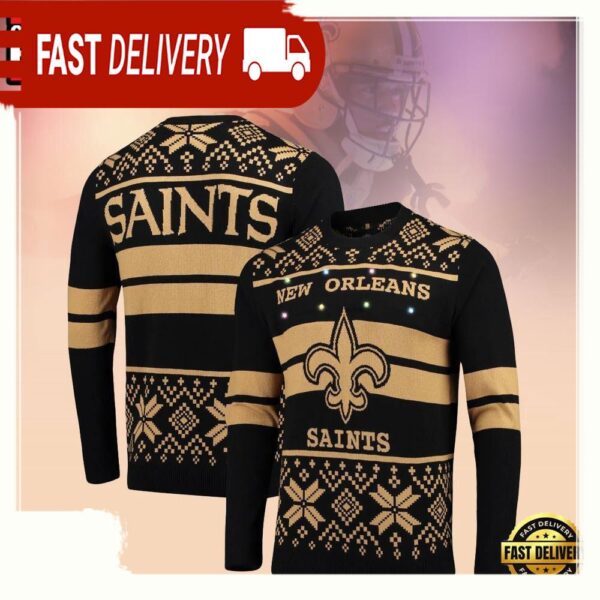 New Orleans Saints Black Gold Color NFL Christmas Ugly Sweater - available at - rugbyfanstore.com