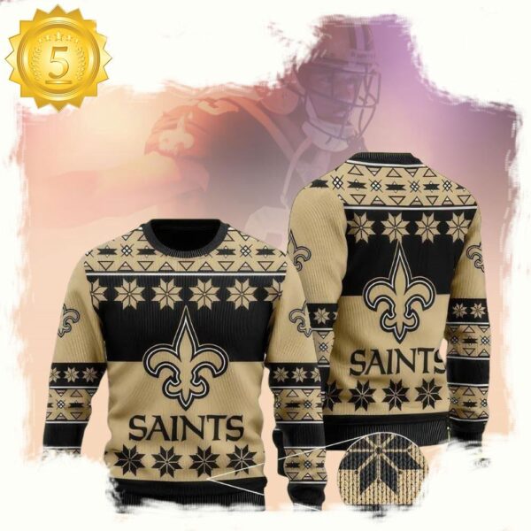 New Orleans Saints Black Yellow Color NFL Merry Christmas Ugly Sweater - available at - rugbyfanstore.com