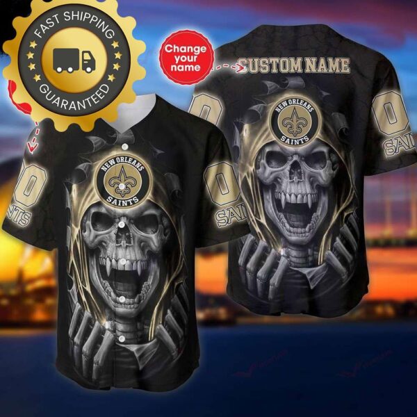 New Orleans Saints Custom NFL Jersey Skull Personalized Baseball Jersey - available at - rugbyfanstore.com