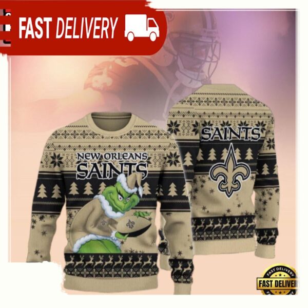 New Orleans Saints Grinch NFL Ugly Christmas Sweater - available at - rugbyfanstore.com