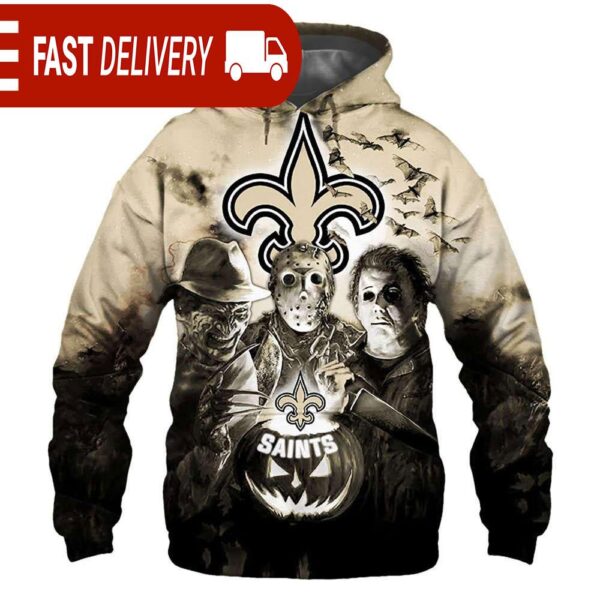 New Orleans Saints Horror Night Freddy Jason Michael Myers Hoodie Halloween NFL Gifts - available at - rugbyfanstore.com