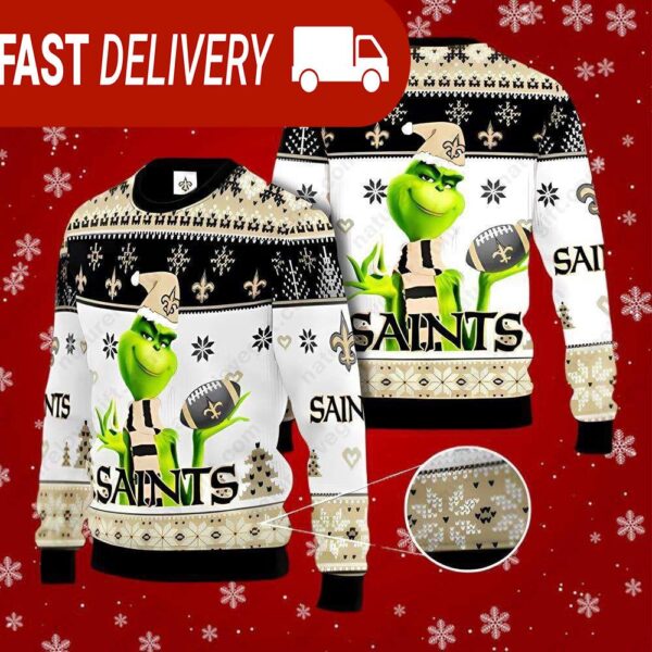 New Orleans Saints NFL Grinch Ugly Christmas Sweater - available at - rugbyfanstore.com