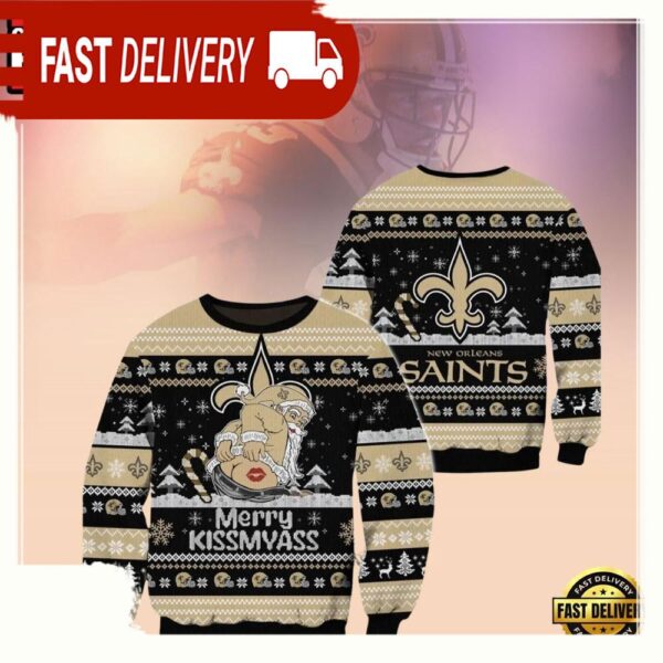 New Orleans Saints NFL Merrykissmyass Funny Santa Claus Ugly Christmas Sweaters - available at - rugbyfanstore.com