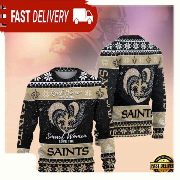 New Orleans Saints NFL Real Women Love Football Smart Women Love Saints Ugly Christmas Sweater - available at - rugbyfanstore.com