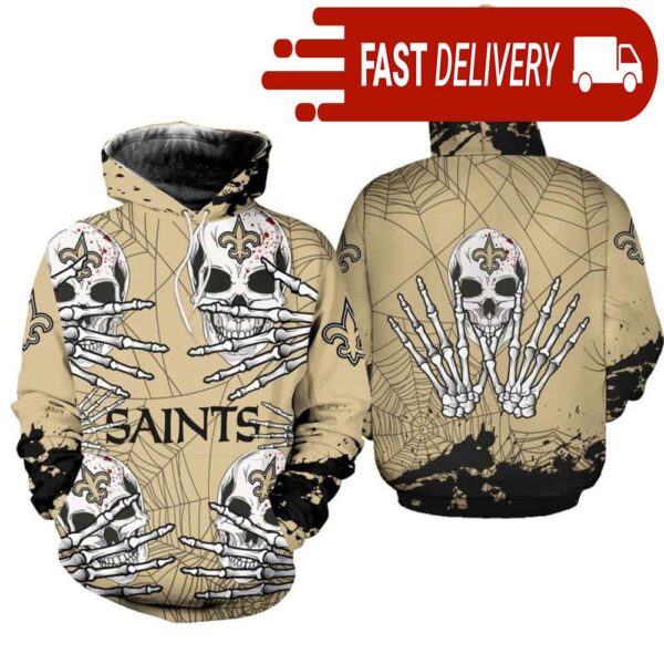 New Orleans Saints Skull 3D Hoodie for Halloween Best NFL Gifts for Fans - available at - rugbyfanstore.com