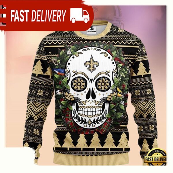 New Orleans Saints Skull Flower NFL Ugly Christmas Sweater - available at - rugbyfanstore.com