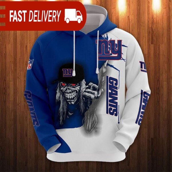 New York Giants Long Hair Skull Halloween Hoodie NFL Gifts - available at - rugbyfanstore.com