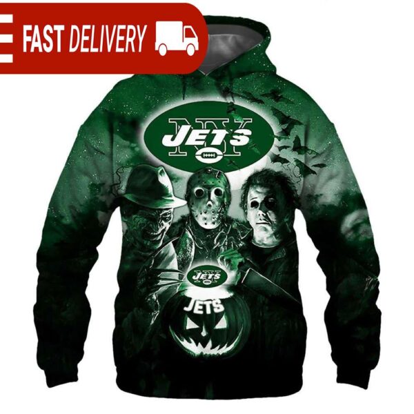 New York Jets Horror Night Freddy Jason Michael Myers Hoodie Halloween NFL Gifts - available at - rugbyfanstore.com