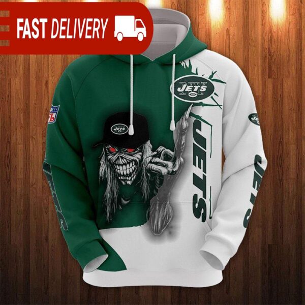 New York Jets Long Hair Skull Halloween Hoodie NFL Gifts - available at - rugbyfanstore.com