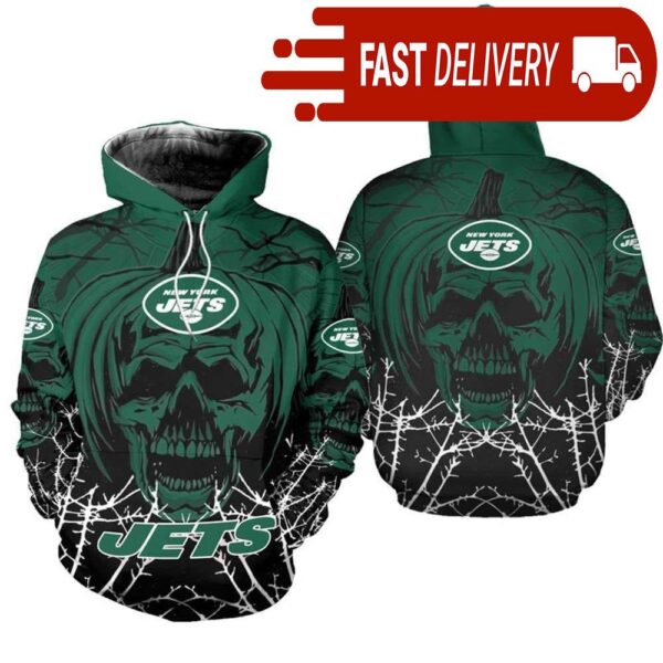 New York Jets Pumpkin Skull 3D Halloween Hoodie Best NFL Gifts for Fans - available at - rugbyfanstore.com