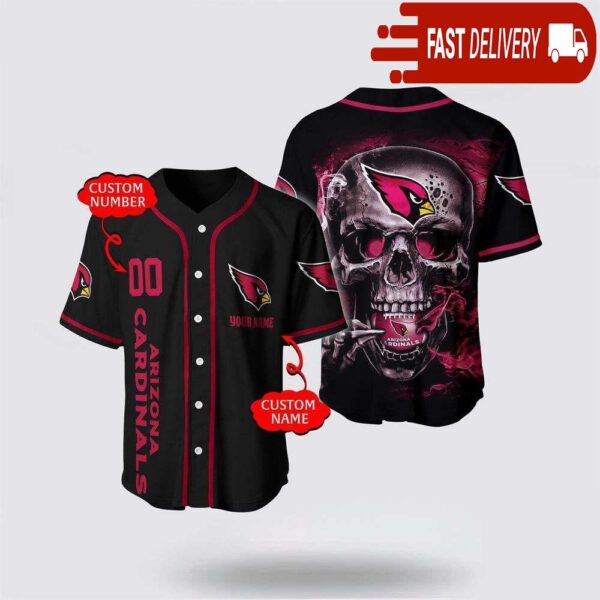 NFL Arizona Cardinals Baseball Jersey 3D Personalized Skull Shirt for Your Football Team - available at - rugbyfanstore.com