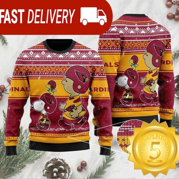 NFL Arizona Cardinals Charlie Brown Snoopy Ugly Christmas Sweater - available at - rugbyfanstore.com