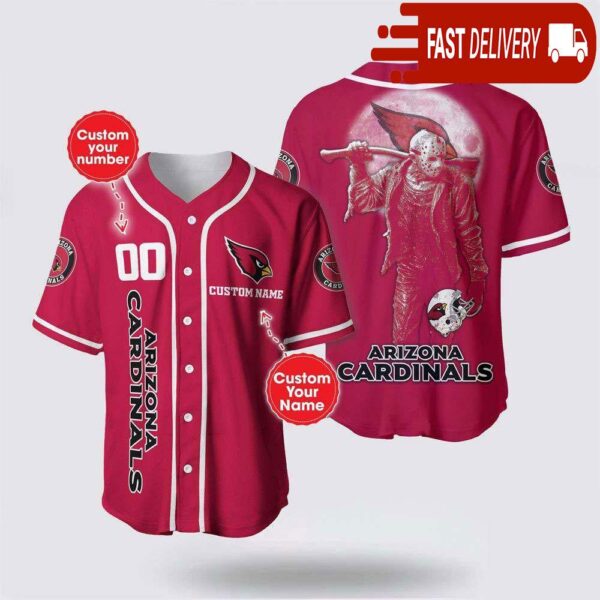 NFL Arizona Cardinals Jason Voorhees Custom Name Baseball Jersey 3D Horror Shirt - available at - rugbyfanstore.com