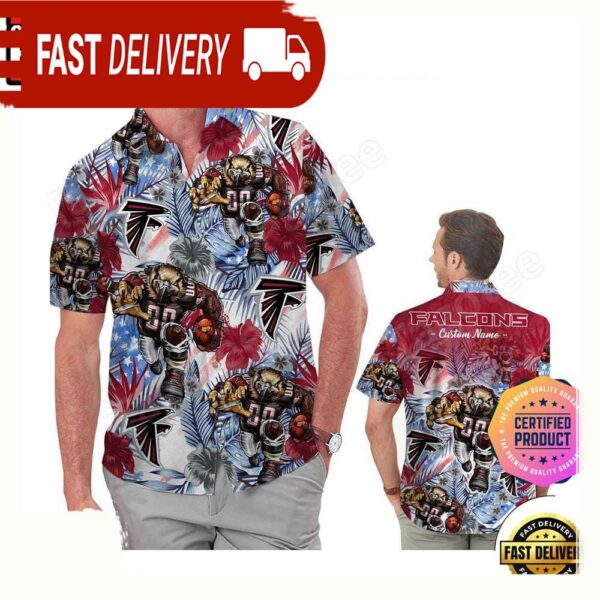 NFL Atlanta Falcons America Flag Tropical Floral Custom Hawaiian Shirt For Men Women - available at - rugbyfanstore.com