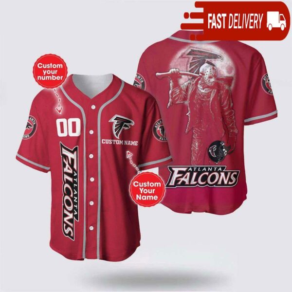 NFL Atlanta Falcons Jason Voorhees Custom Name Baseball Jersey 3D Horror Shirt - available at - rugbyfanstore.com