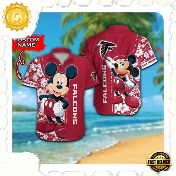 NFL Atlanta Falcons x Mickey Mouse Custom Name Summer Hawaii Shirt For Men Women - available at - rugbyfanstore.com