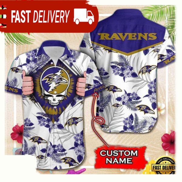 NFL Baltimore Ravens Grateful Dead Personalized Unisex Hawaiian Shirt - available at - rugbyfanstore.com