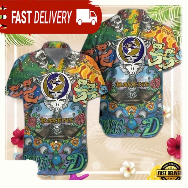 NFL Baltimore Ravens Grateful Dead Unisex Hawaiian Shirt - available at - rugbyfanstore.com