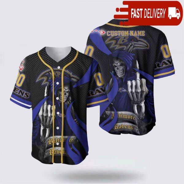 NFL Baltimore Ravens Grim Reaper Custom Name Baseball Jersey Gift for Your Squad - available at - rugbyfanstore.com